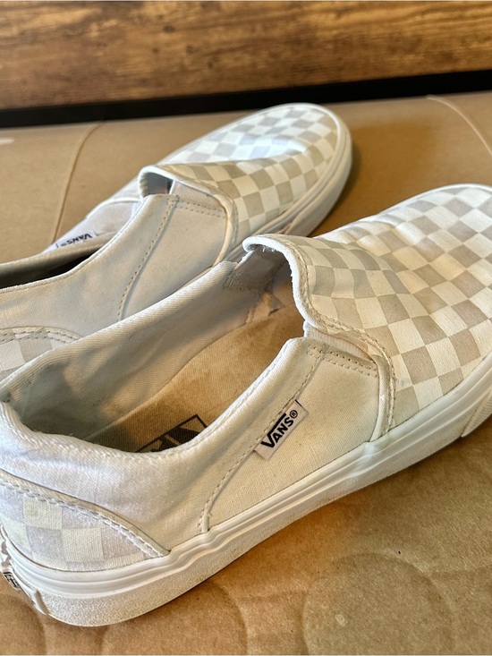 Vans Shoes - VANS Classic Slip-On Low Top Checkerboard Canvas Sneakers White/Gray Women’s